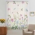 thumbnail image 3 of Flower Floral Sheer Curtains 45 Inches Long, Blue Pink Daisy Botanical Countryside Light Filering Curtains, Breathable Simi Curtain Privacy Drapes for Kitchen Bathroom Small Window Treatment, 3 of 9