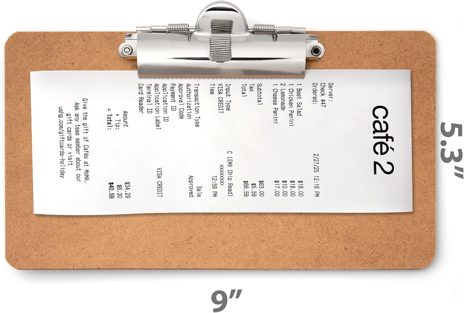 Officemate 5" x 9" Clipboard for Receipts, Low Profile Metal Clip & Pen Holder on Side, Memo Size for Restaurants, Hotels, Food Trucks, Bars, Schools, 12 Clipboards + 12 Pens (83159)