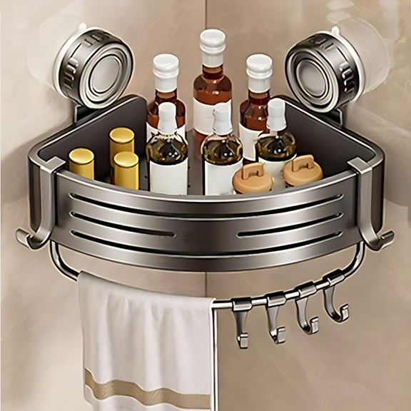Corner Shower Caddy Suction Cup Wall Mounted Triangle Bathroom Storage Shelf Organizer Basket for Shampoo Soap Toiletries