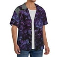 thumbnail image 4 of KLL Lilac Print Men's Shirt Short Sleeve Button Down Summer Cuba Beach Shirts- Small, 4 of 7