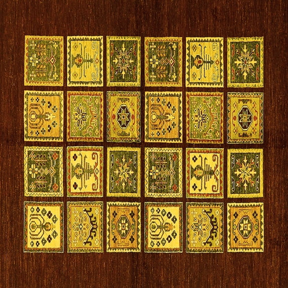 Ahgly Company Indoor Square Oriental Yellow Modern Area Rugs, 6' Square