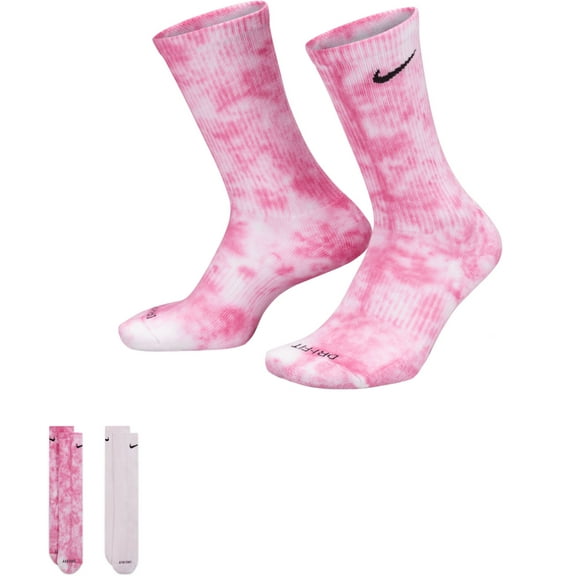 Nike Everyday Plus Cushioned Tie-Dye Crew Socks - 2 Pack (Pink/Fuschia, L)