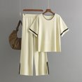 thumbnail image 2 of Pisexur Ensemble de Survêtement Tricoté 2 Pcs pour Femmes Mode Décontractée Couleur Unie Ensemble de Détente Manches Courtes Col Rond Chandails en Molleton Pantalons Larges Fendus sur le Côté Survêtements Tenues de Voyage Vacances, 2 of 9