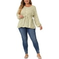 thumbnail image 2 of Agnes Orinda Women's Plus Size V Neck Button Up Ruffle Flowy Tunic Peplum Blouse 3X Yellow, 2 of 6