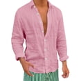 thumbnail image 2 of Men's Linen Cotton Shirts Long Sleeve Lightweight Regular Fit Solid Button Casual Summer Shirt Pink XL, 2 of 4