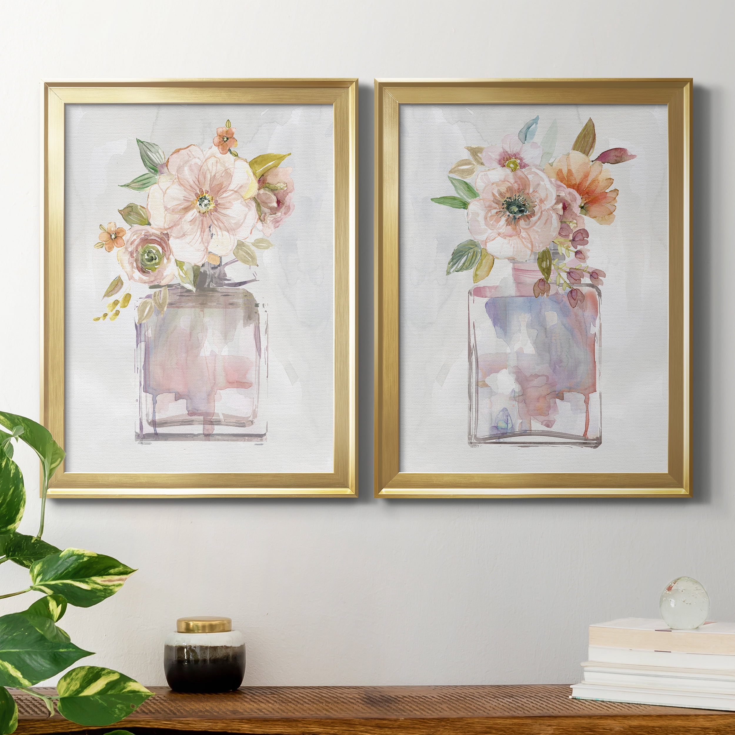 2 Piece Set Mini Bouquet I Premium Framed Canvas - Ready to Hang - 18.5 x 24.5 Each - Gold Frame