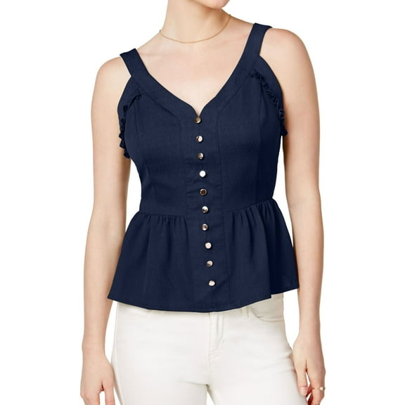 maison Jules Womens Sweetheart-Neck Peplum Sleeveless Blouse Top, Blue, X-Small