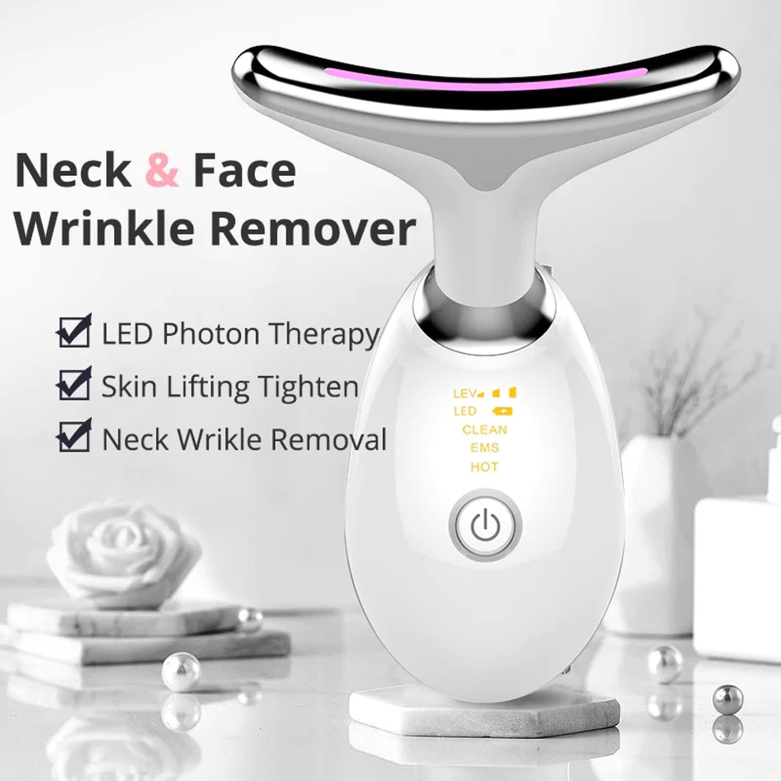 Micro-Glow Facial, 3 Color Led Face Neck Massager, USB Rechargeable Guasha Tool for Face for Skin Care Routine at Home(White)