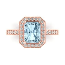 2.78 ctw with Simulated Diamond Halo Accents Anniversary Ring for Women | Emerald Cut Natural Sky Blue Topaz | Hyperallergenic Solid 18K Rose Gold