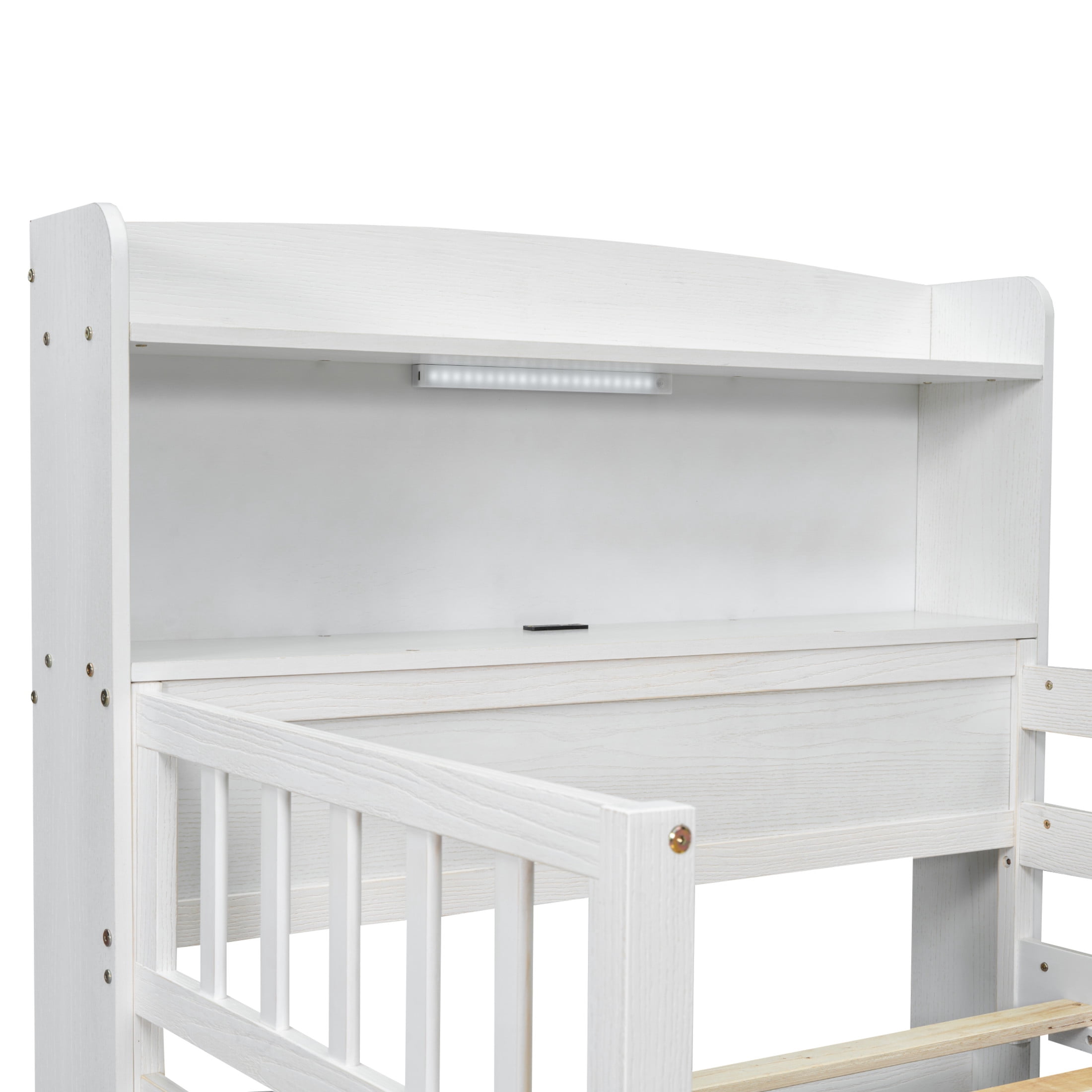 Noble House Twin Multi-functional Platform Bed with LED Lighting, Storage Drawers, and Charging Station, White