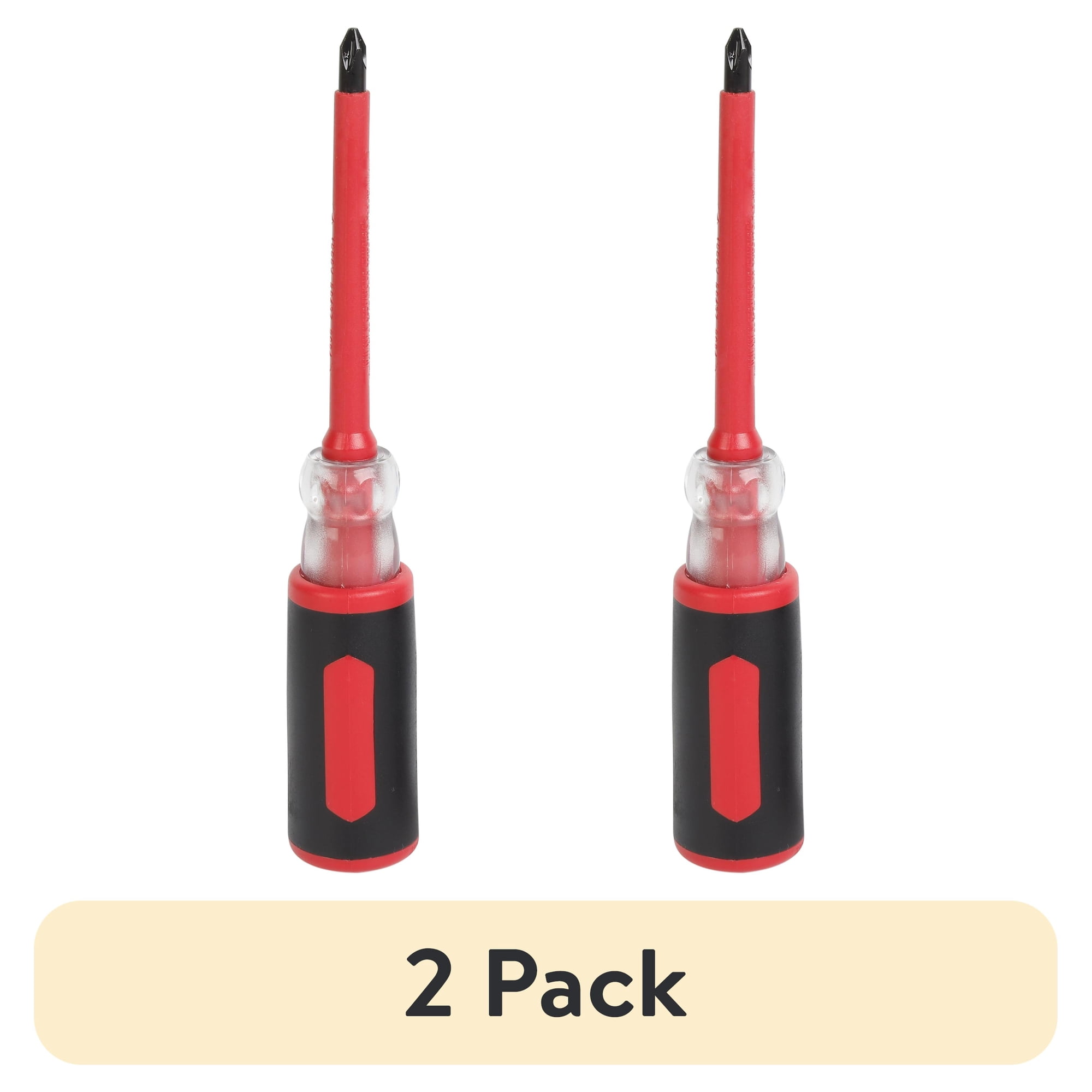 (2 pack) Hyper Tough 2-Pack Soft-Grip Insulated Screwdriver Set 1/4-Inch Slotted and #2 Phillips