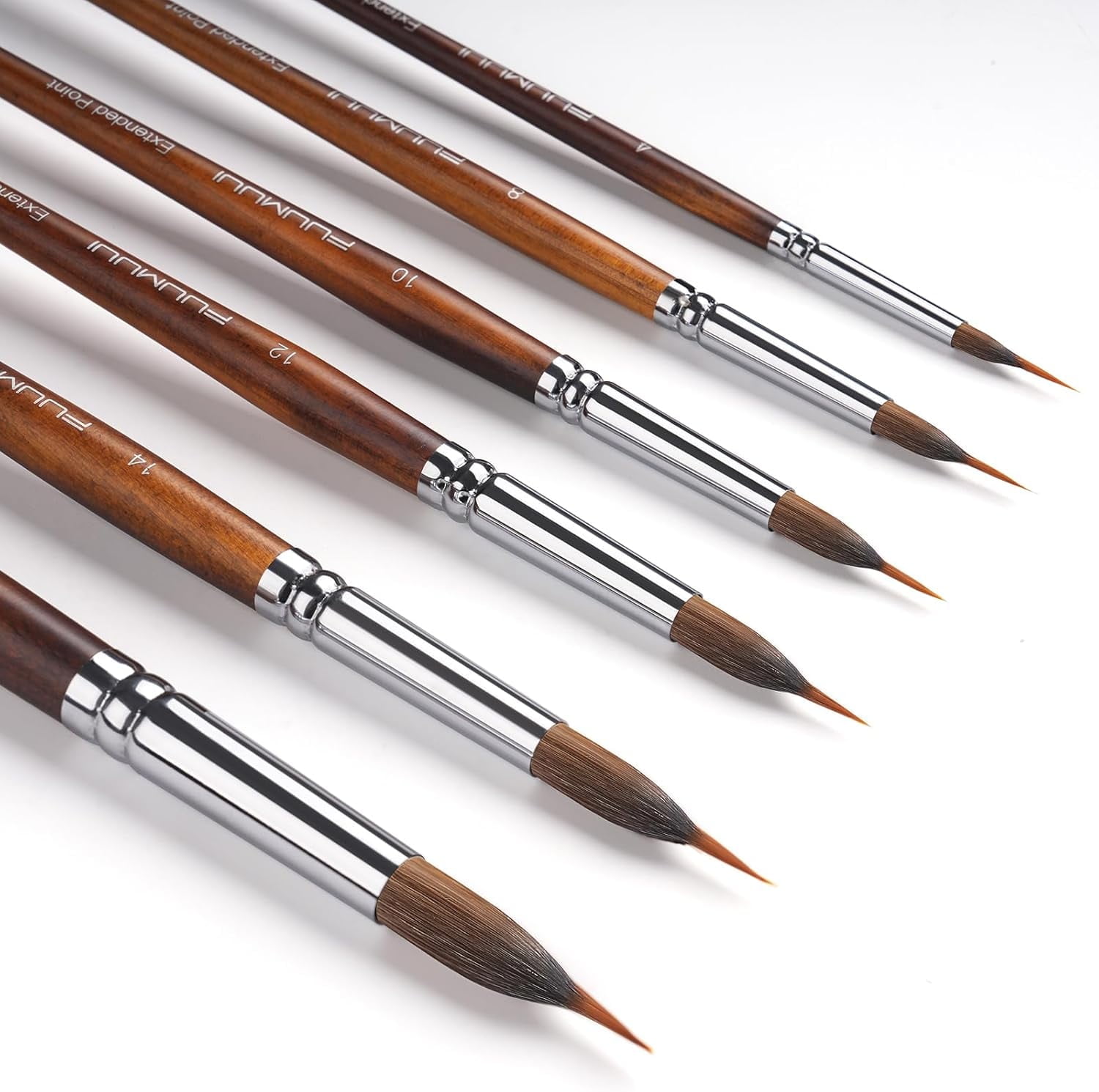 Brushes Professional, Fuumuui 6Pcs Extended Needle Point Brushes Synthetic Extra Long Pinhead Brushes with Kolinsky Sable Body for Fine Detailing - Watercolor Acrylic Gouache Inks Painting