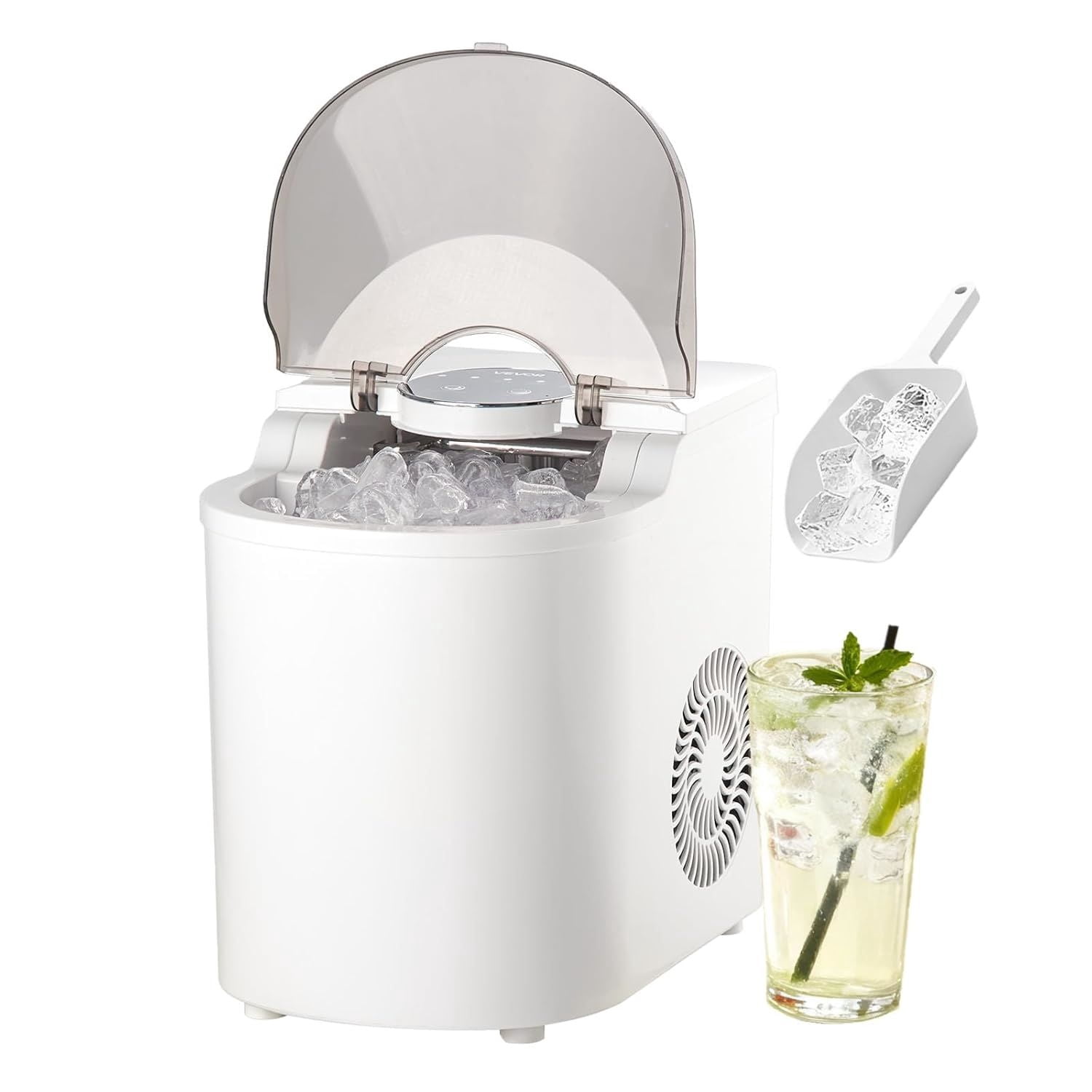 Countertop Ice Maker, 7 Cubes Ready in 6 Mins, 26 lbs per Day, Self-Cleaning Portable Machine with Ice Scoop, Ice-Making Machine with 2 Sizes for Home, Kitchen, Office, Bar & Party
