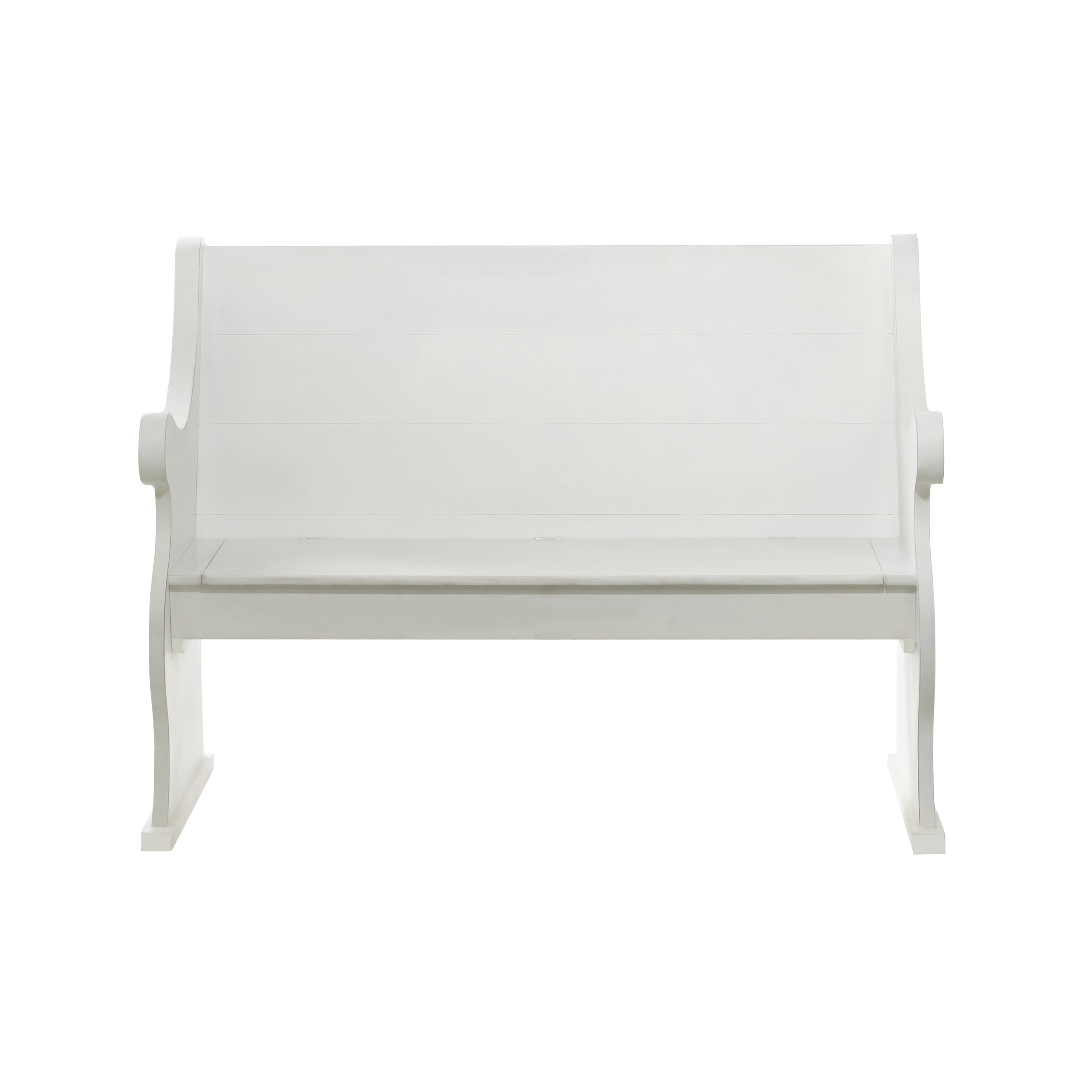 DecMode Wood Storage Bench with Scrolled Armrests, White