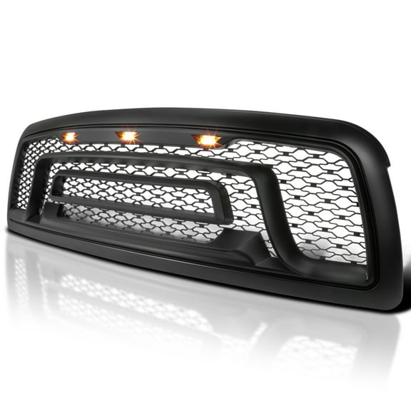 Spec-D Tuning Matte Black Front Bumper Hood Grille w/ Amber LED Lights Compatible with 2009-2012 Dodge Ram 1500