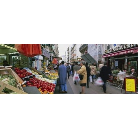 Group Of People In A Street Market Rue De Levy Paris France Canvas Art - Panoramic Images (36 x