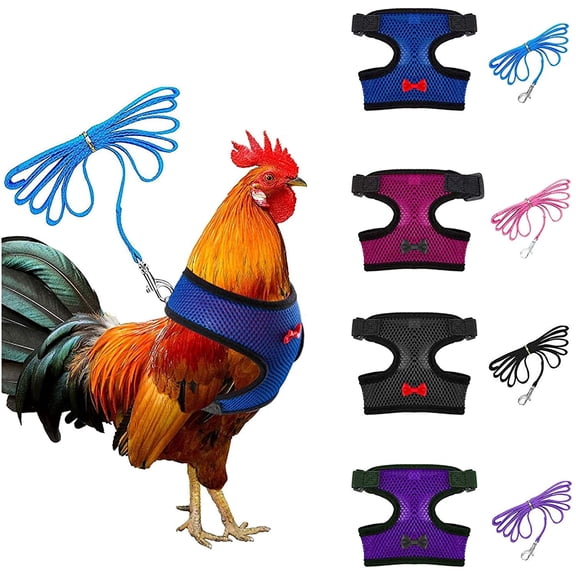 4 Pcs Adjustable Chicken Harness with Leash- 4 Styles Comfortable Hen Vest Breathable Mesh Training Harness and Leash for 2.5-3.6 Lb Duck Goose Hen Small Pets