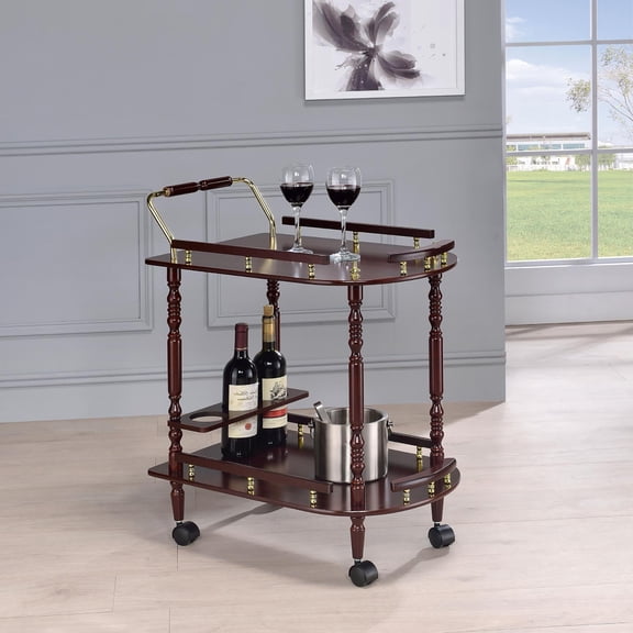 Kitchen Carts, Merlot and Brass 2-shelf Serving Cart, Brown Kitchen Islands,Wood Metal Wooden Kitchen Islands, Furniture Dining Furniture Kitchen Islands & Carts