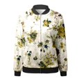 thumbnail image 5 of Puliio Women's Boho Floral Bomber Jacket Full Zip Stand Collar Relaxed Fit Buttery Soft Long Sleeve Outdoor Casual Outerwear Coat, 5 of 5