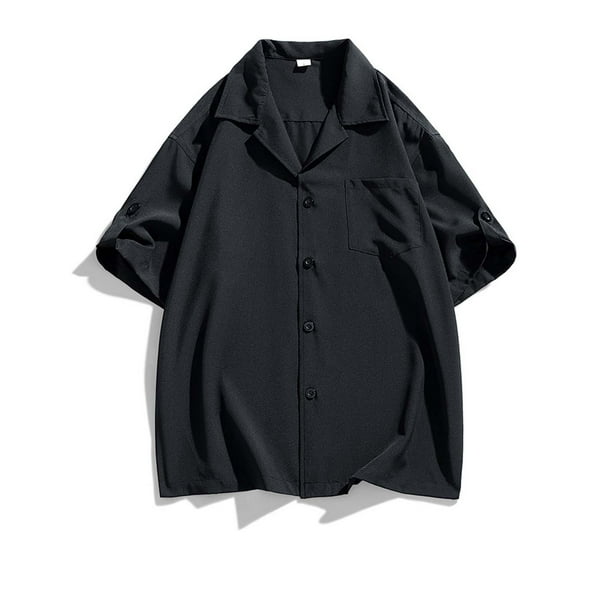 pstuiky camisetas de manga corta para hombre, Sudadera con capucha de manga corta para hombre, estilo casual, holgada, con botones y manga corta camisas casuales para hombre m