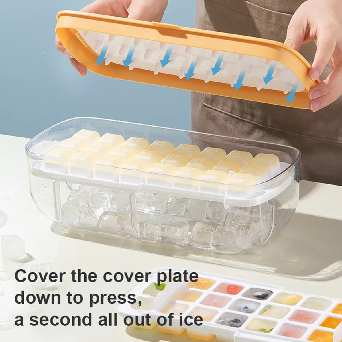 DOQAUS 3Pcs Ice Cube Tray with Lids and Storage Bin, Silicone Ice