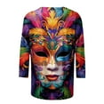 thumbnail image 4 of QATAINLAV Lightening Deals 2024 Blouse Mardi Gras Tops for Women Daily Tshirt 3/4 Sleeve Blouse Mask Print Top Carnival Costume O Neck Casual Shirt Multicolor XXL, 4 of 6