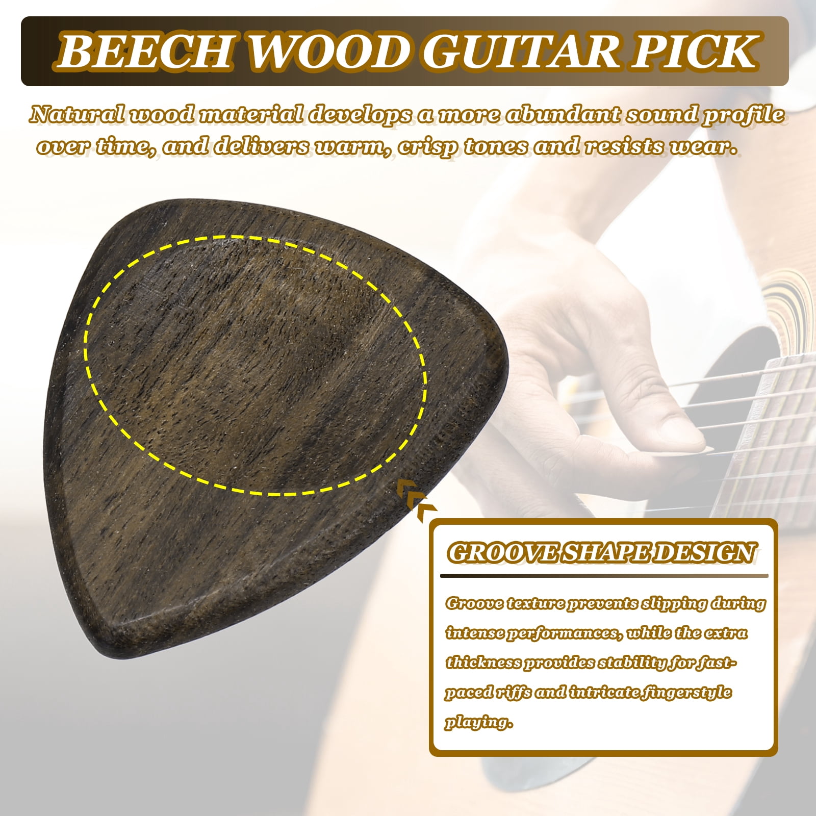 Uxcell 12 Pcs Wood Guitar Pick, 3.0mm Ultra Heavy Gauge Wood Groove Shape Guitar Picks for Electric and Acoustic Guitars, Black
