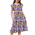 thumbnail image 4 of Utlike Summer Dress For Girls Casual Flutter Sleeve Colorful Print Tiered Princess Dress Comfortable Stretchy Waist Spring Fall Relaxing Fit Sundress For Girl Size 8 Years-9 Years, 4 of 6