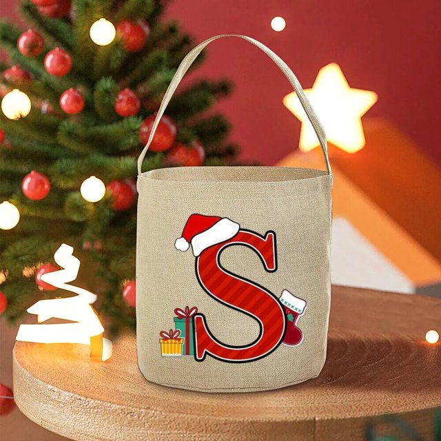 Saco de Papá Noel con letras navideñas para niños, juguete de Navidad, bolso de mano, cubo para niñas, bolsa de regalo elaborada, un regalo para ella