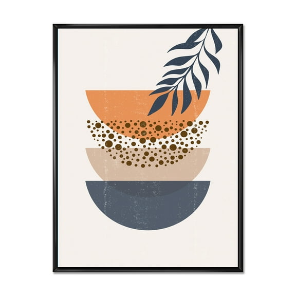 Designart 'Abstract Geometrical Moon and Sun With Leaf IV' Modern Framed Canvas Wall Art Print