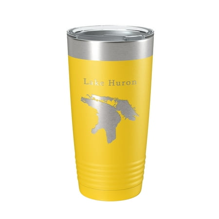 

Lake Huron Map Tumbler Travel Mug Insulated Laser Engraved Coffee Cup Michigan Ontario 20 oz Yellow
