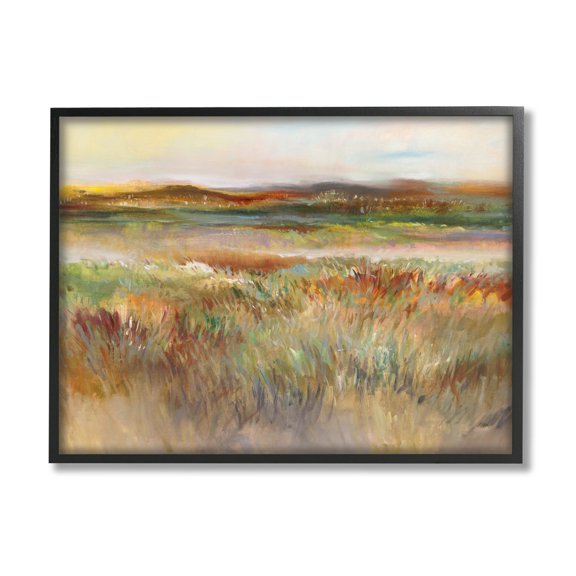 Countryside Grassland Nature View Landscape Painting Black Framed Art Print Wall Art