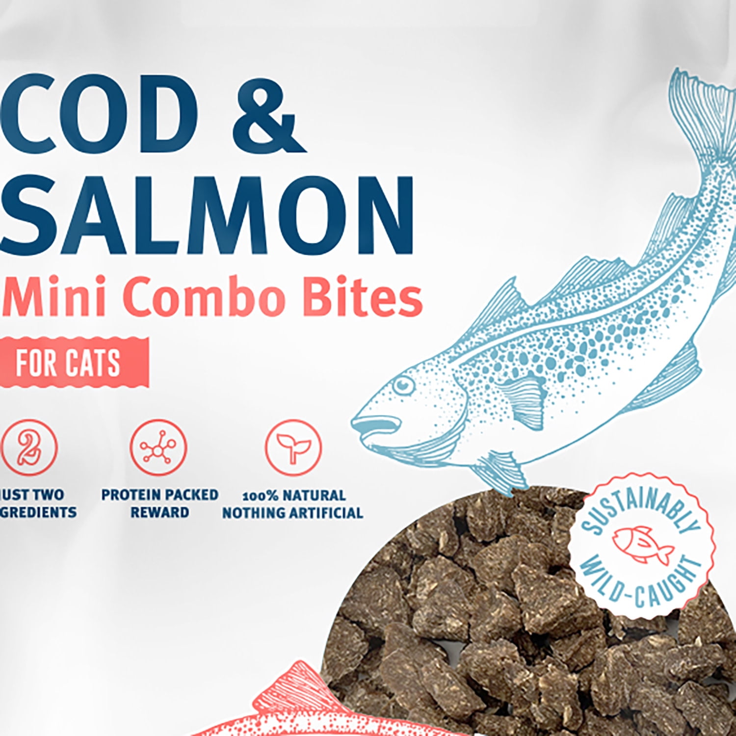 Icelandic+ Mini Combo Bites: Cod & Salmon - 1.7oz Bag - Cat Treats, .25" Crunchy Bites, 2 Ingredient Natural Pet Snacks, No Fillers, Wild-Caught Fish