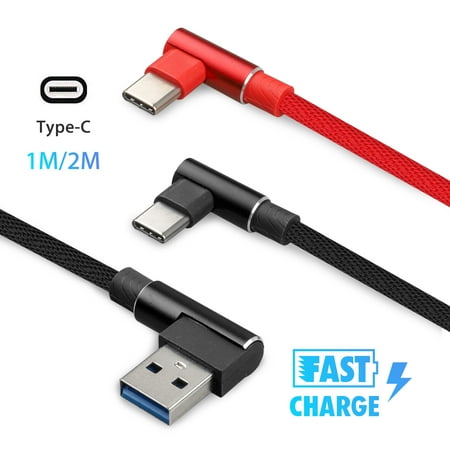 90 Degree Cable USB Type C Cable, EEEKit 90 Degree Right Angle Braided Fast Charger USB C Cable for Samsung Galaxy S10 S9 S8 Note 9 8, Moto Z, LG V40 V35 G7 G6, Nintendo Switch and Other USB C Devices ()