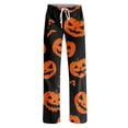 thumbnail image 4 of Halloween Pajama Pants for Women, Spooky Ghost & Pumpkin Graphic Lounge Bottoms with Adjustable Drawstring Waist, Soft Relaxed Fit Sleep Trousers, 1 Pair Orange S, 4 of 5
