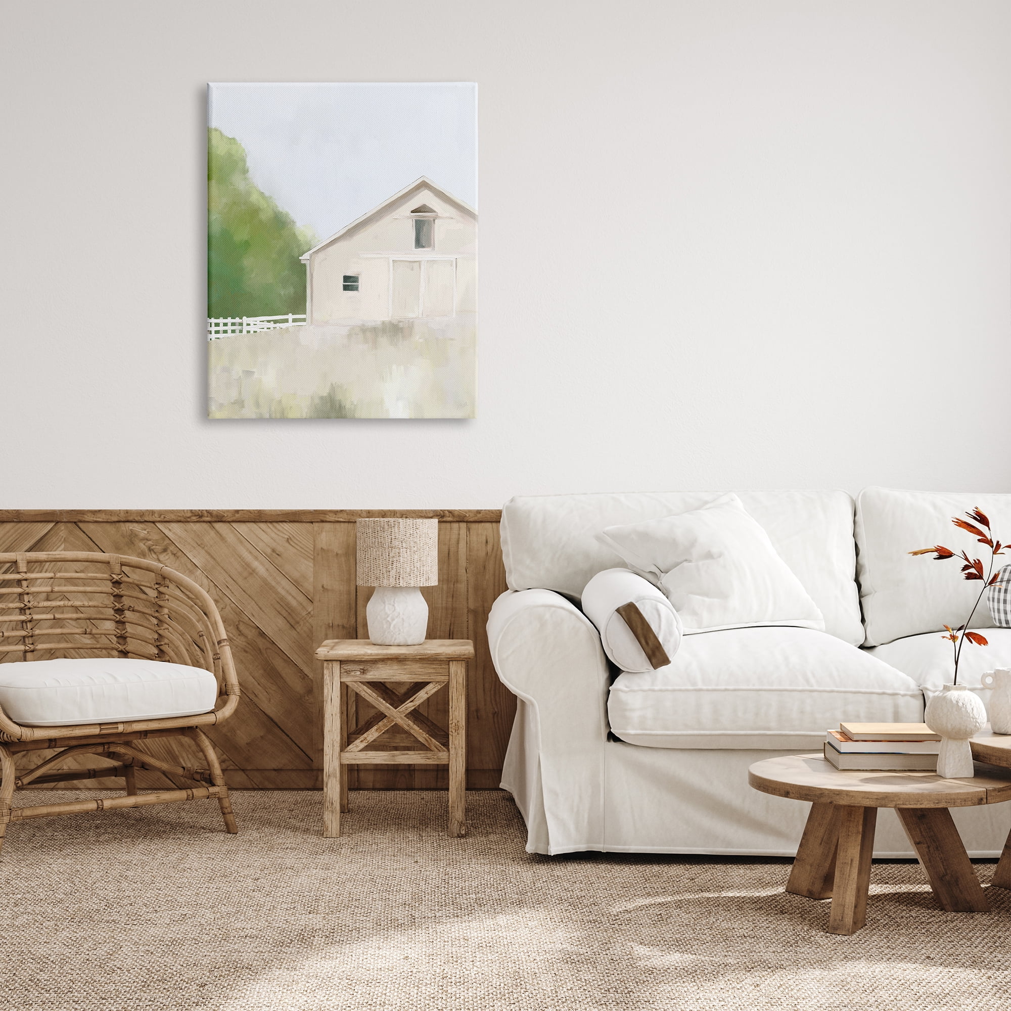 Stupell Industries Abstract Country Field Fenced Farmland Barn Painting Gallery Wrapped Canvas Print Wall Art, Design by Amy Hall