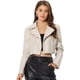 thumbnail image 1 of chaqueta biker de piel sintética Chaqueta corta con cremallera de PU de manga larga para mujer Beige L, 1 of 6