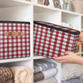thumbnail image 5 of ADECORIVY Red White Buffalo Check Storage Bin with Lid, Decorative Storage Boxes Cube for Shelves, Foldable Storage Baskets Closet Clothes Organizer with Handles, 5 of 8