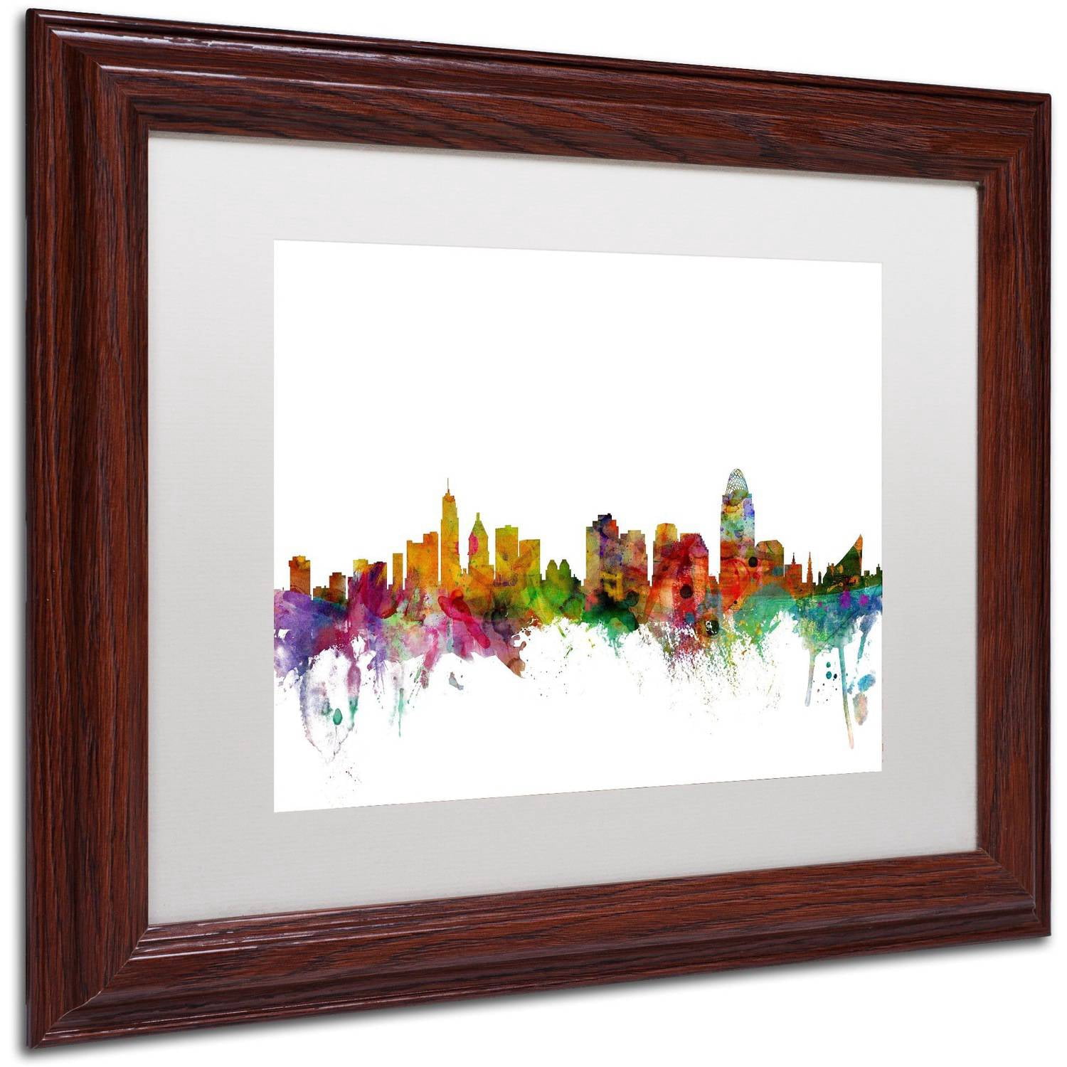 Trademark Fine Art 'Cincinnati Ohio Skyline' Canvas Art by Michael Tompsett, White Matte, Wood Frame