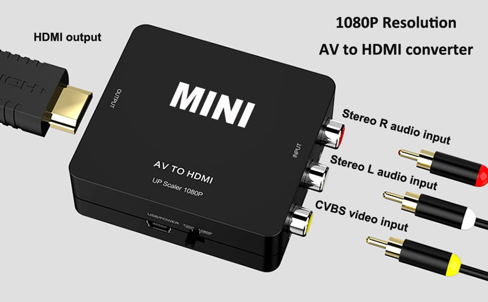 AIMIEI RCA zu HDMI Adapter AV zu HDMI Konverter 1080P Mini RCA Composite CVBS AV zu HDMI Video Audio Konverter Adapter unterstützt PAL/Laptop/Xbox/PS4/TV/STB/VHS/VCR/DVD 
