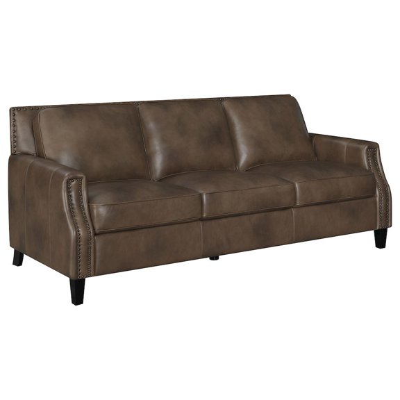 Coaster Company Brown Leather Nailhead Trim Sofa, 35"H x 83"W x 38"D, 121.5 lbs