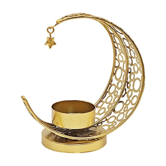 Gallickan Star and Moon Candle Holder, 3D Iron Celestial Night Light Decor, Christmas Bedroom Living Room Ornament, Geometric Tea Light Candlestick, Gold