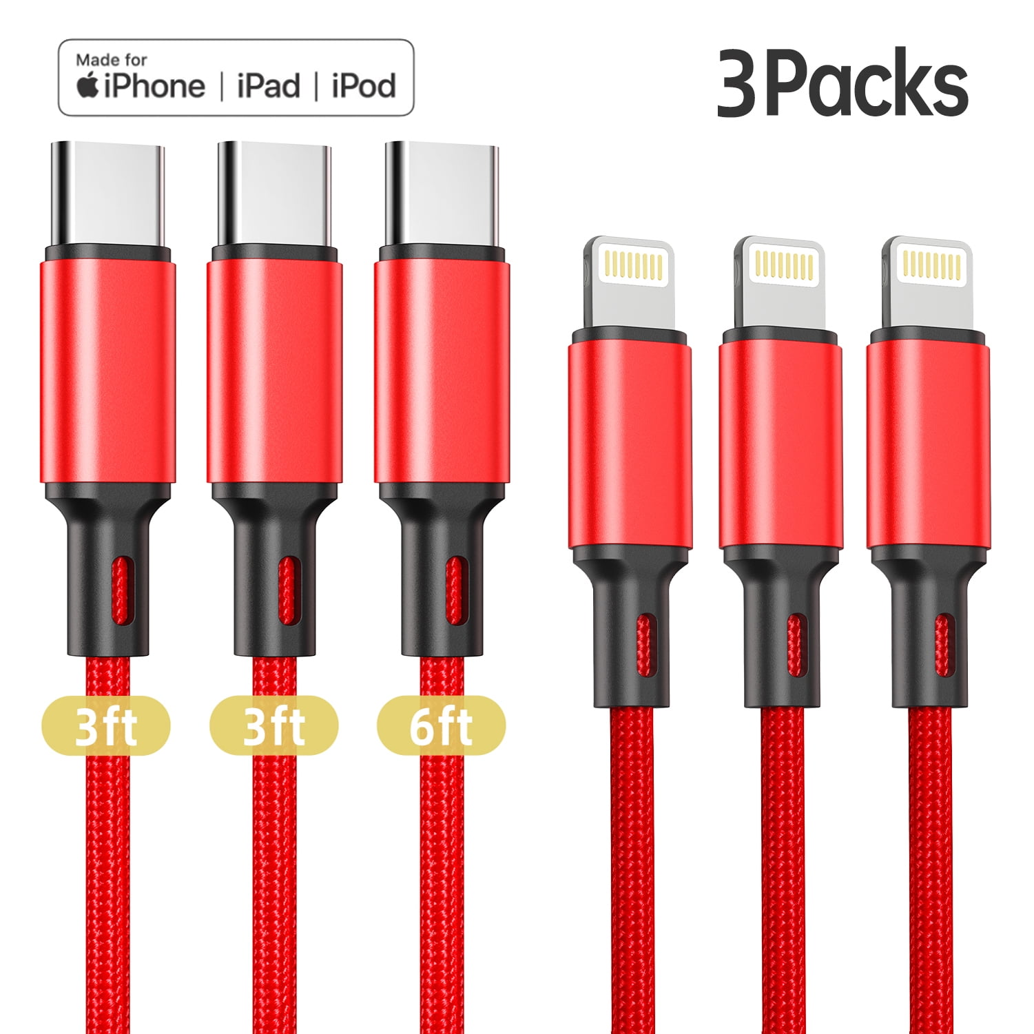 Lightning Cable Nylon Braided High Speed USB Charging Cord Compatible with iPhone 13 Pro Max/12/11 Pro/XS/XR/X/8/7/6/5/iPad Apple Mfi-Certified Gray Black Firsting iPhone Charger Cable 4 Pack 6FT 