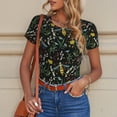 thumbnail image 6 of KLL Women 's Crew Neck Bodysuit Jumpsuits Wasp and Florals Print Short onesies Stretch T Shirts, 6 of 7