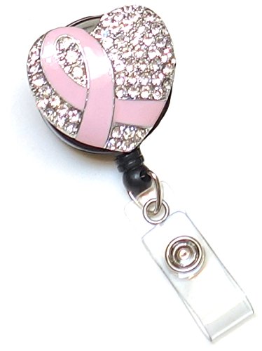 Retractable ID name badge holder New Full Rhinestones Sweet Heart