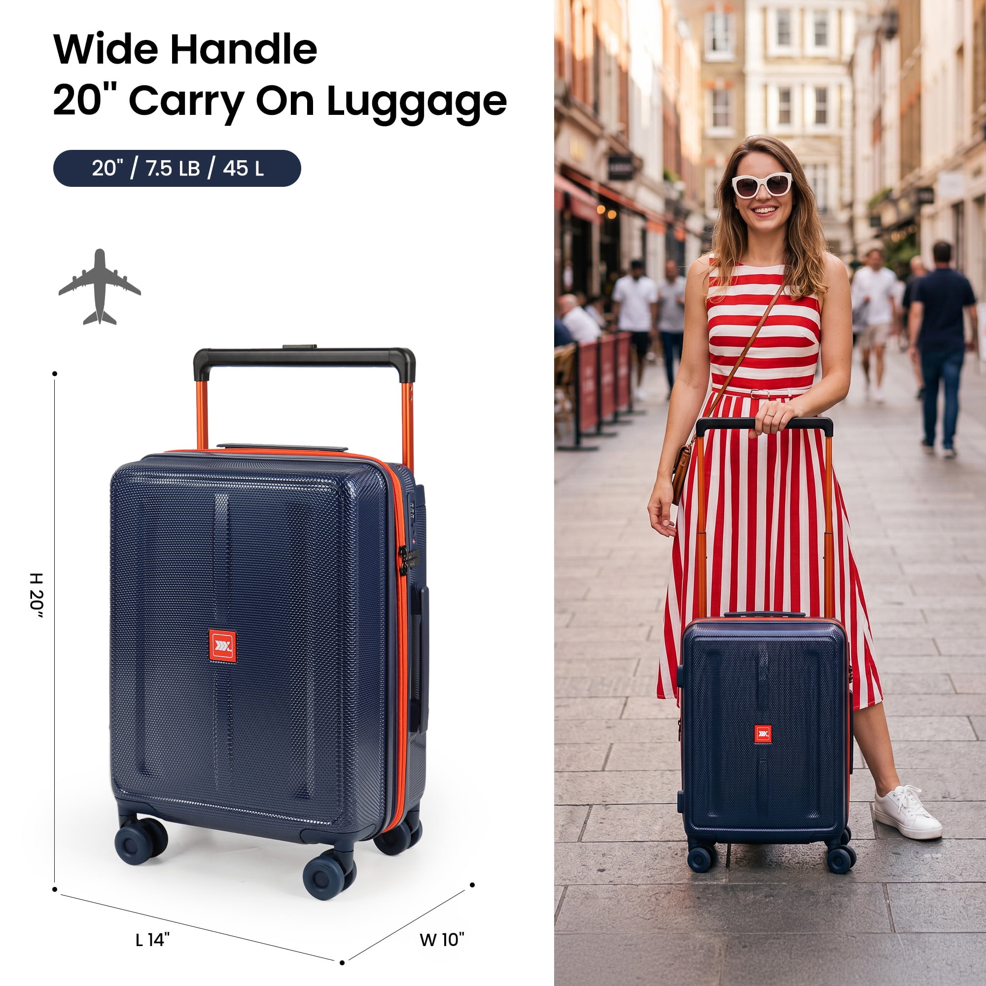 New York Xpress 20" Carry on Luggage,PC Hardside Expandable Suitcase with Silent Wheels & Aluminum Wide Handle,TSA-Approved, Navy - LP13803