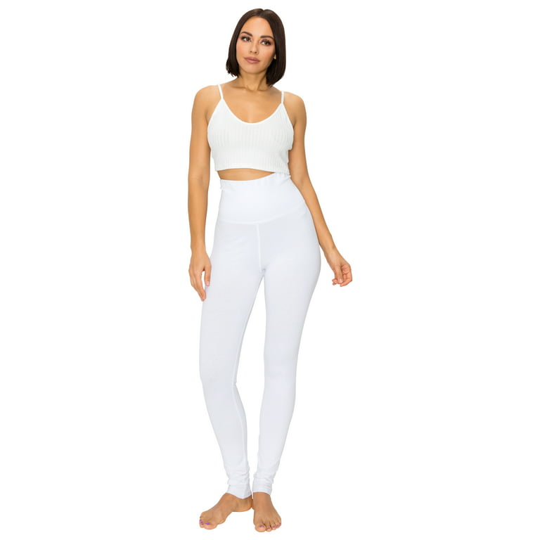 EttelLut-Women's Cotton and Spandex High Waist Activewear Leggings Pants- White S 
