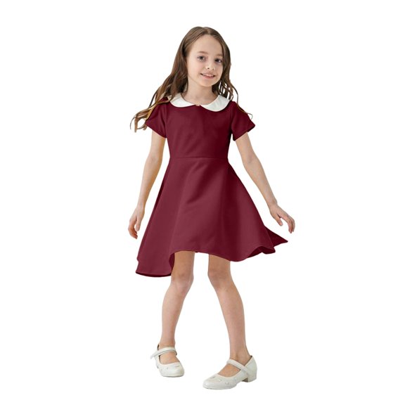 Splozh Toddler Dress Outfits Kids Toddler Baby Girl Spring Summer Short Sleeve Dress Casual Dresses for Holiday School Red,9-10 Years