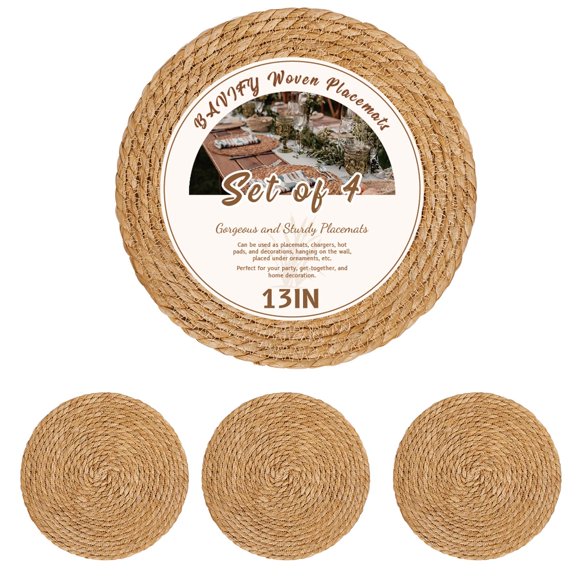 Juego de 4 individuales redondos tejidos BAVIFY de 33 cm, natural
