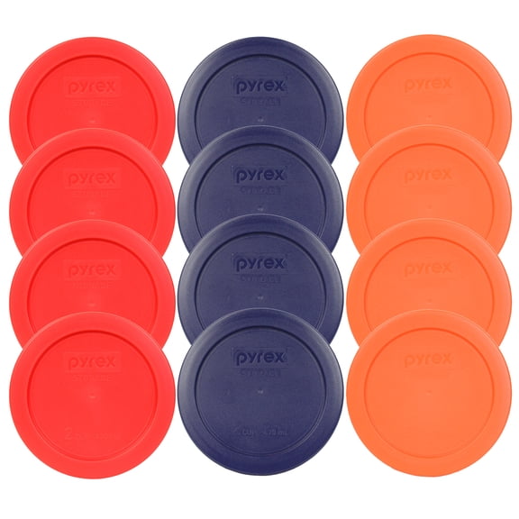 Pyrex 7200-PC (4) Dark Blue, (4) Orange, and (4) Red Plastic Replacement Lid Covers